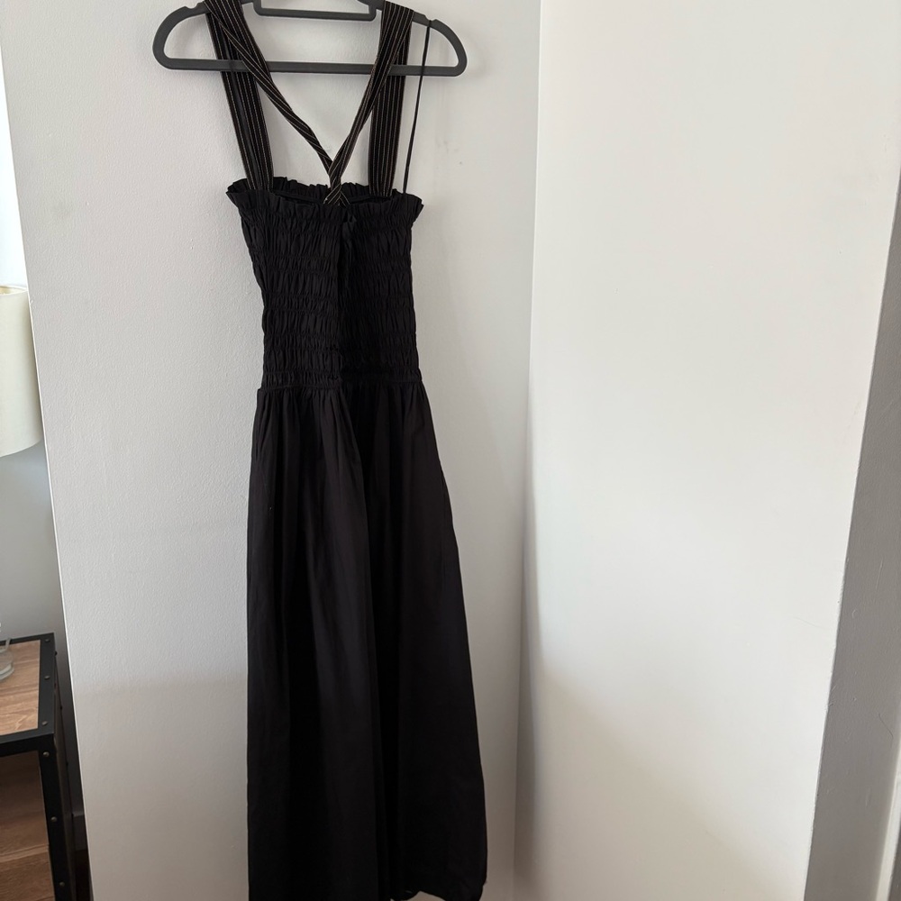 ZARA Topstitched Black Midi Dress with Pockets 100% Cotton Size M NWT - Picture 9 of 15
